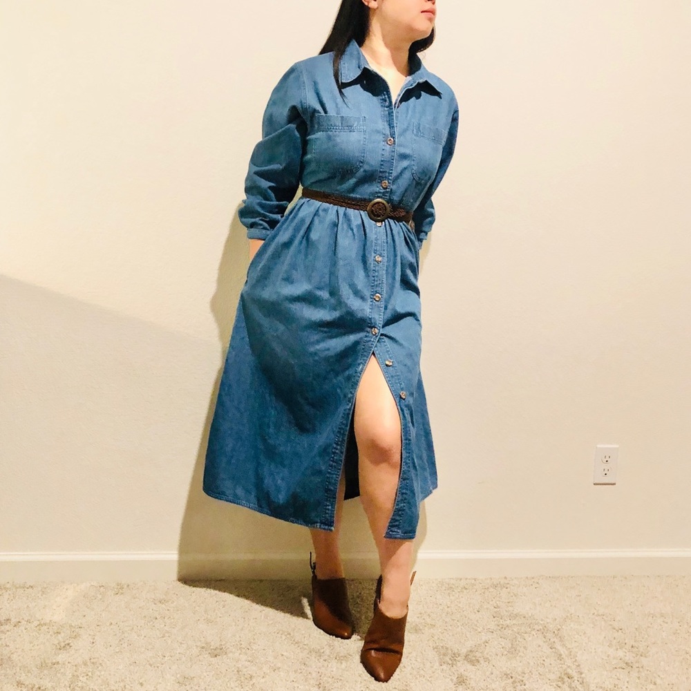 Vintage Midi Button Front Jean Dress (size 12p) - Picture 2 of 7
